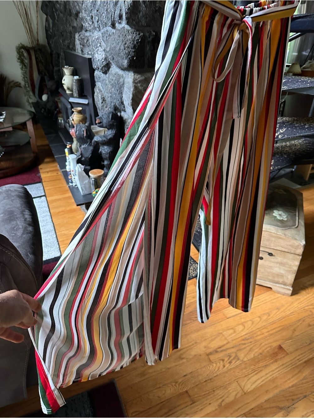 Striped Wide-Leg Tie-Waist Palazio Pants — Multicolor Stripes
